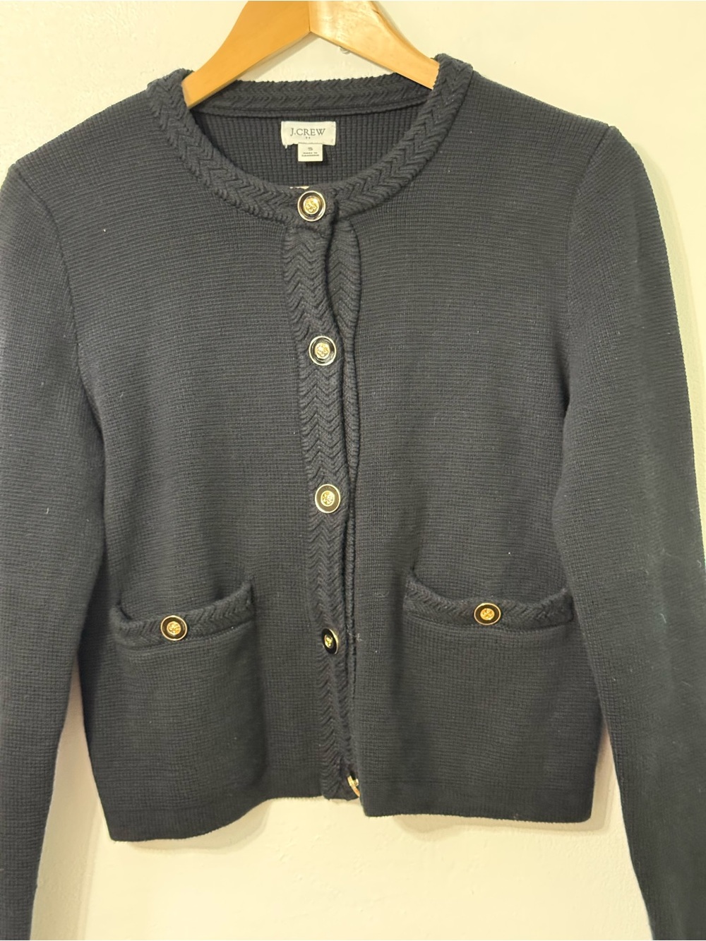 J. Crew Lady Jacket Black Braided-Trim Button Cardigan Gold Buttons size small